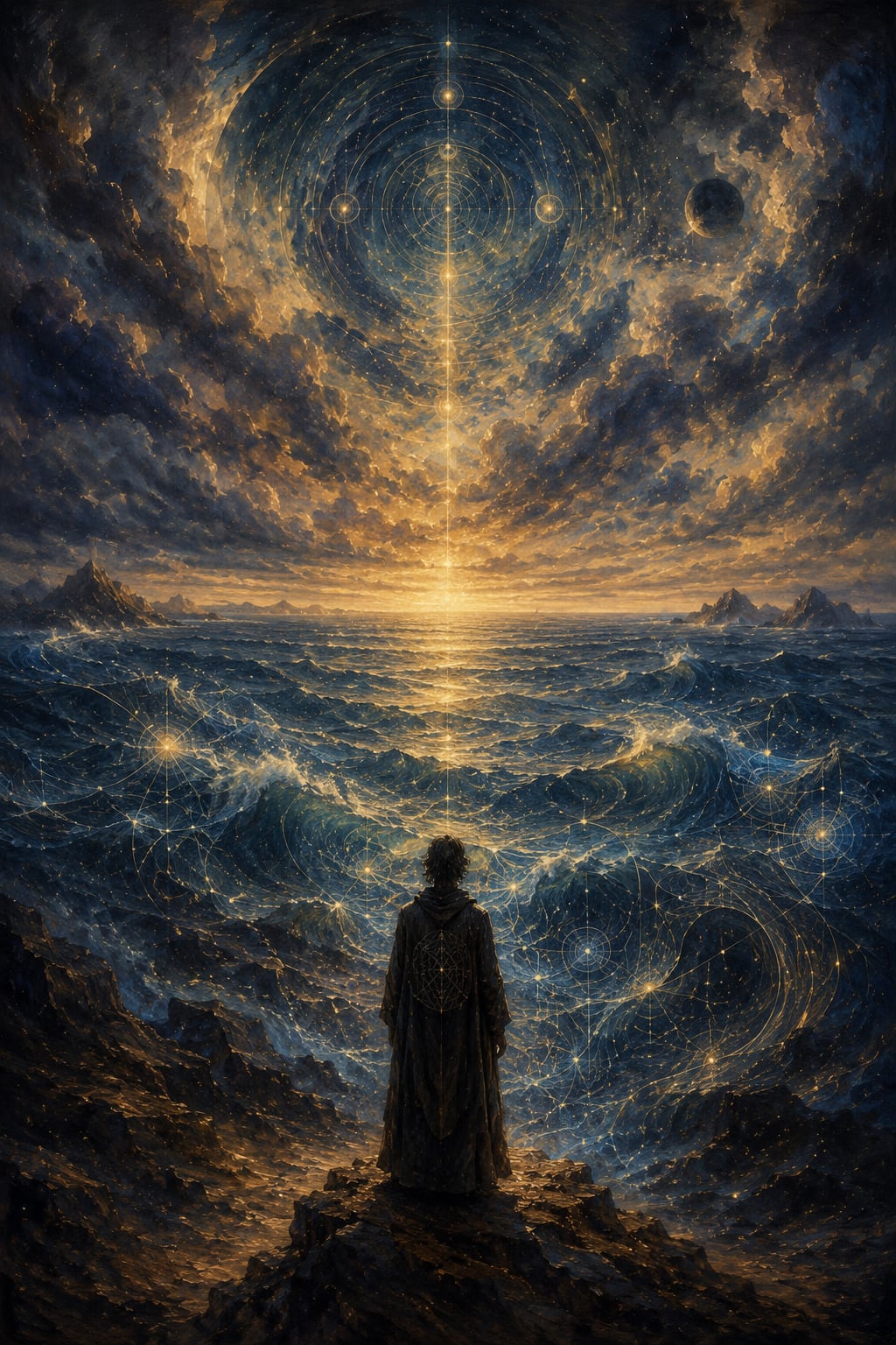 Oceaan van bewustzijn als diepe reflectieve sfeerillustratie