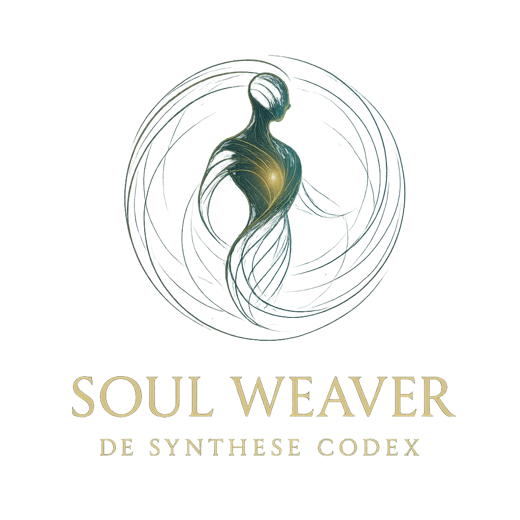 Officieel transparant Soul Weaver-logo met figuur, lichtkern en titel